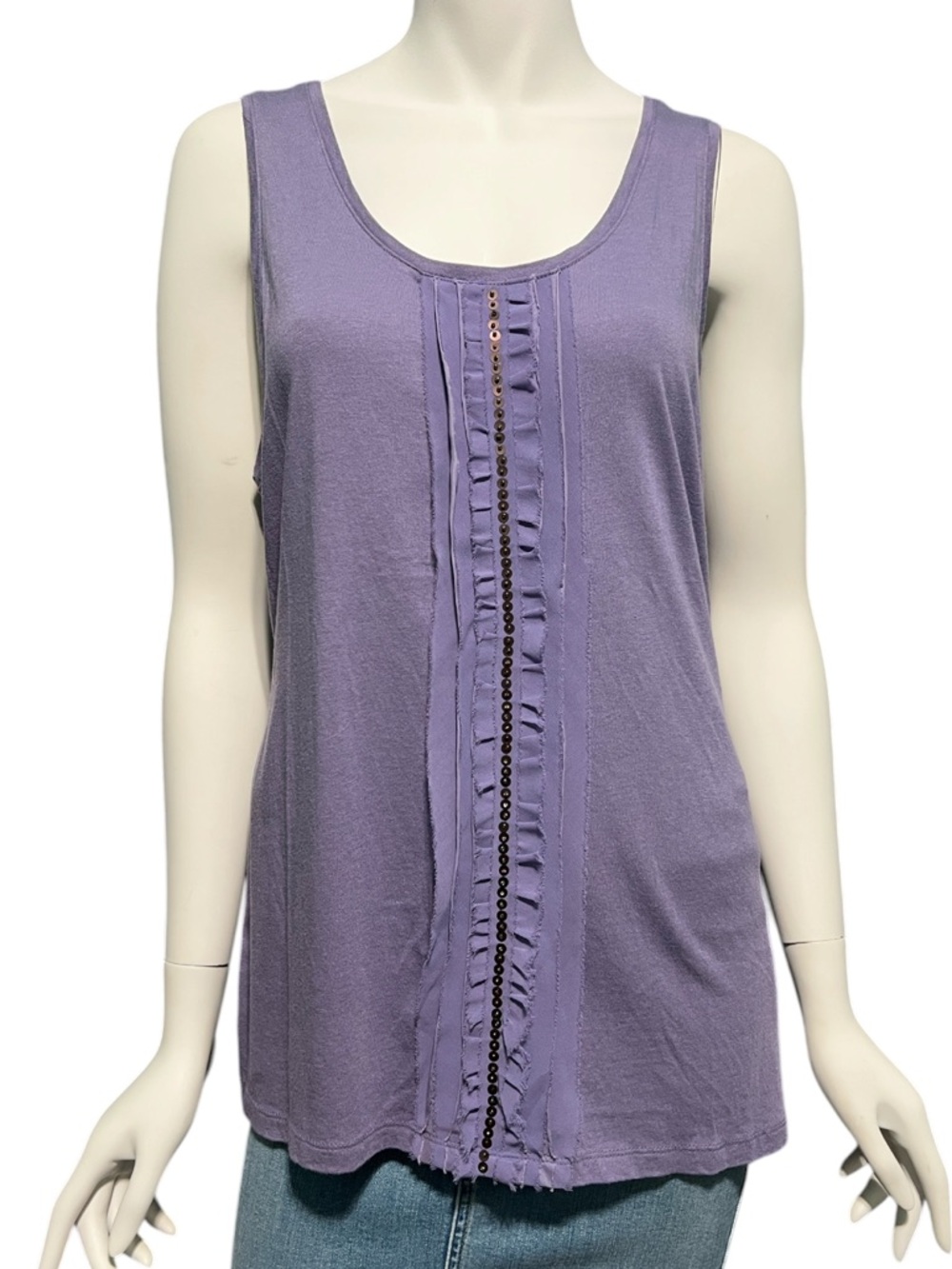 NWOT Merona Dusty Purple Shirred Ruffle Embellished Front Sleeveless Tank Top XL